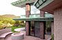 Custom home exterior patio michael Rust architect  Frank lloyd wright inspired custom home plans by former taliesin fellow