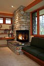 Side view of custom fireplace  Frank lloyd wright inspired custom home plans by former taliesin fellow